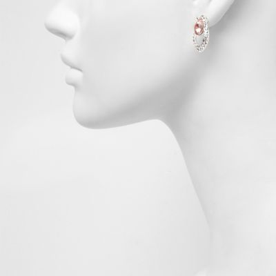 Silver tone diamant&#233; pink gem drop earrings